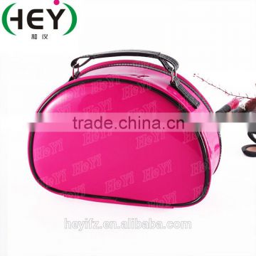 2016 New Arrival Semicircle Rose Red Glossy PVC Travelling Makeup Case With Handle