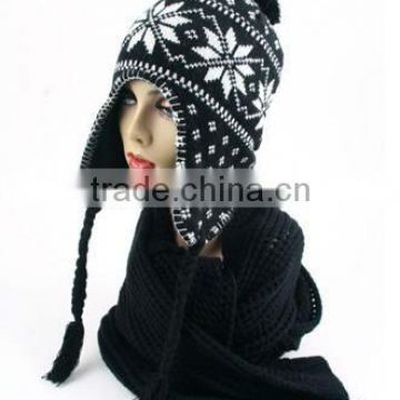 Women's Knit Star Trapper Knit Winter Ear Flap Black Hat