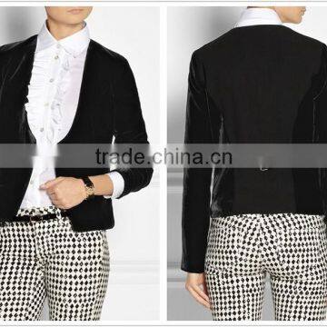 Ladies formal long sleeve V-neck black velvet jacket office formal lady jacket SYA15060