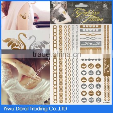 body metallic temporary bracelet tatoo/ gold chain metallic tattoo stickers for hands                        
                                                Quality Choice