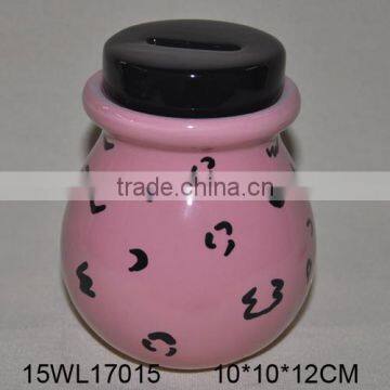 Cute pink ceramic money saving box for adult with black cover