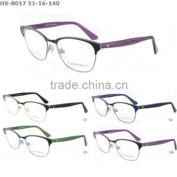 Latest fashion metal eyewear, elegant lady eyeglass with acetate temples