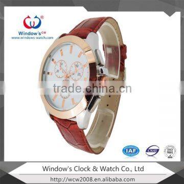 two tone plating pu leather band watch