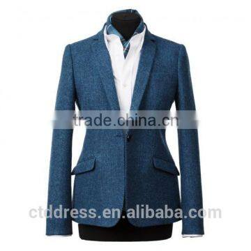 2015 new design 100% wool Classic blue skirt suit women office uniform style