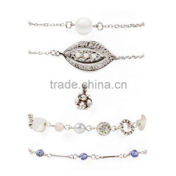 2016 Popular New Design Korean Style Five Chain Many Stone Hollow Ball Pearl Crystal Leaf Plain Bracelets Sets For Students