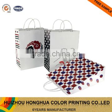 White Paper Grid Design Shopping Bag Gift Bag Packaging Bags with Twisted Paper Handle