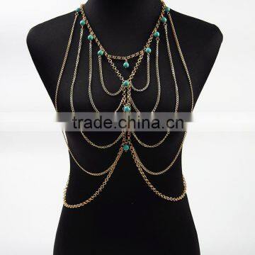 natural turquoise Tassel Necklace body chain