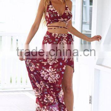 Wine red gothic banadage sexy backless ladies dress sets DME-3113