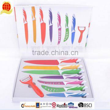 hot-selling 8 pcs colored coating stainless steel kitchen knife set with color box