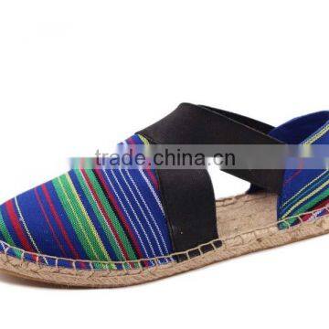 crossed elastic decorated hemp shoe jute sole ladies flat shoes women shoes 2016 espadrille