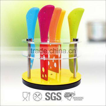 5pcs colorful non-stick coating cheese tools set with acrylic holder
