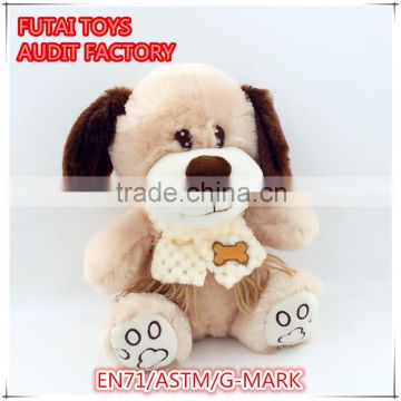 30CM light brown color plush dog with scarf