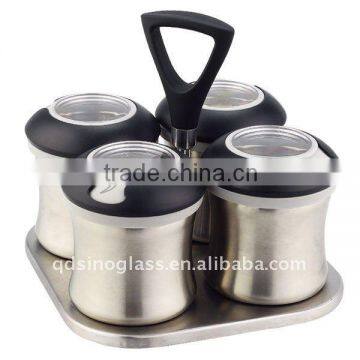 SINOGLASS 4 Pcs with ABS Lid and Magnet Concept on the SS Tray Ergo Q SS Spice jar