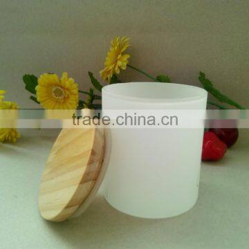 Candle jars wholesale frosted and frosted white glass jar with wooden lid