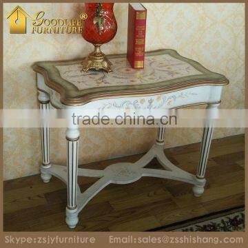 Rustic Country Carving Wooden Side Table in Hand Painted