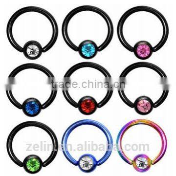 The Hot Sale Crystal Purple Titanium BCR Captive Ring Nose & Lip Rings photo-2