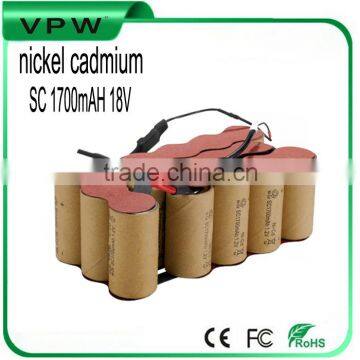 rechargeable nickel cadmium battery pack SC 1700mah 18v for power tool