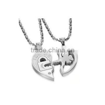 Stainless Steel Heart Lock and Key Lucky Four Leaf Clover Necklace