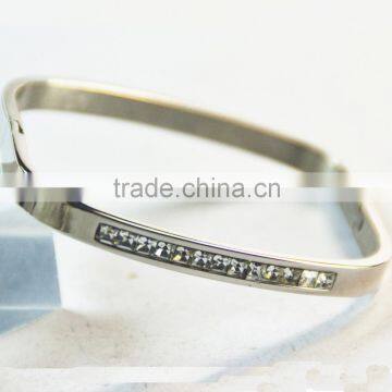 Stainless steel rectangular bangles with crystals