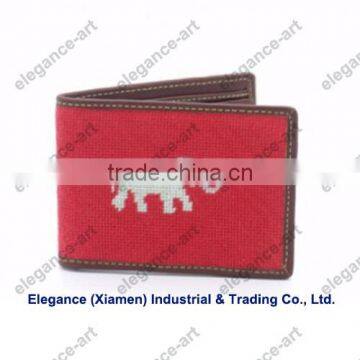 Custom elephant red needlepoint wallet with genuine leather