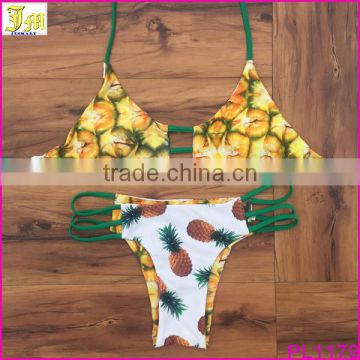 Sexy Women Bikini Set Bandage Push-Up Padded Swimwear Pineapple Swimsuit Bathing Beachwear