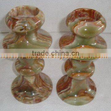 NATURAL COLOR ONYX CANDLE HOLDERS STANDS photo-3