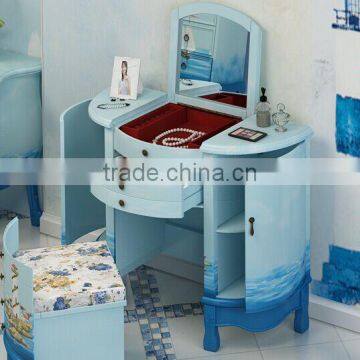 Mediterranean Style Dresser, Sailing Boat Handpainting Dressing Table and Chair, Wooden Multifunctional Dresser (BF01-X1155) photo-3