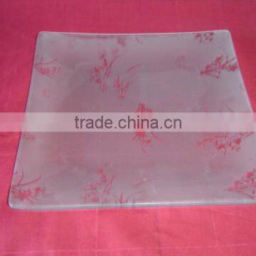 Square glass plate with decal printing small glass plate glass dessert plate