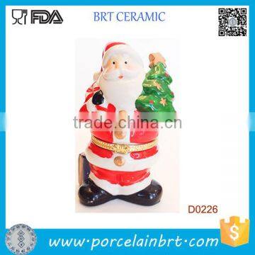 Christmas Hinged Trinket Gift Box Ceramic Santa Claus Decoration