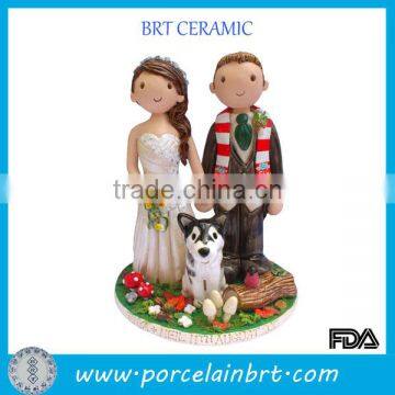 Couples with a dog woodland weeding decorating cake tools