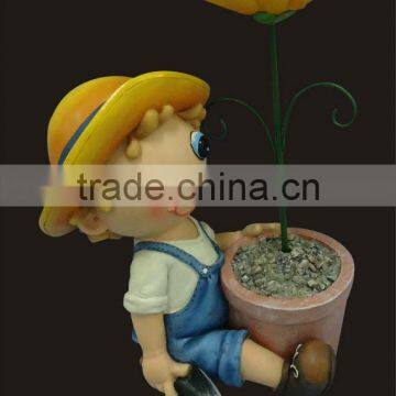 2014 New Design Cute Cartoon Boy Sitting With Flower Pot Outdoor Balcony Pot Garden Decoration