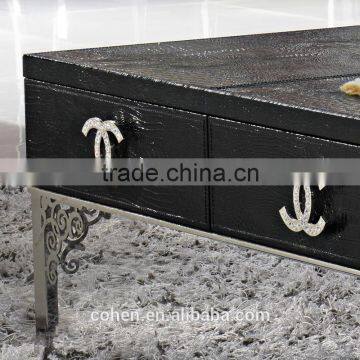 2015 New Arrival Stainless Steel Legs Black Crocodile pu Covering Center Coffee Table photo-2