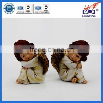 Italian Sitting Poly Wing Relaxed Angel Cherub Statue for Home Decor