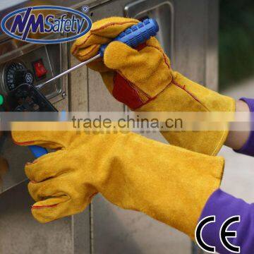 NMSAFETY yellow leather palm work glove with one piece on back