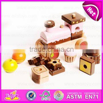 New Wooden Train EN71 ASTM Three Carriages Cake Train,Hot Sell Wooden Blocks Chocolate Cake Train Set W05C026 photo-2