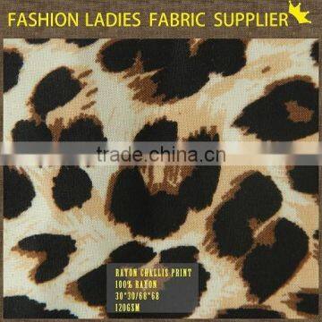 New Fashion Leopard 100% Rayon Challis Print Fabric Wholesale for Ladies' Dress Shirt Animal Print Dress , 30*30/68*68 photo-3