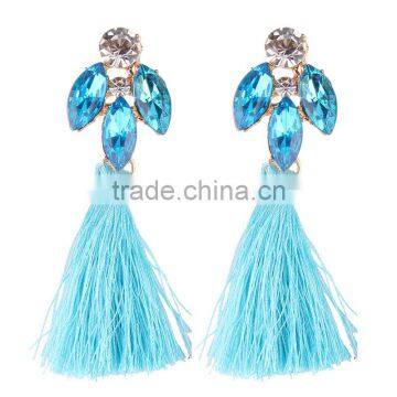 Bohemian Jewelry Rhinestone Gems With Long Colorful Tassel Charms Earrings for Women photo-2