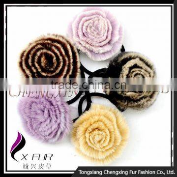 CX-E-09 Wholesale Cheap Elastic Hair Band Rex Fur Flowers elastic Hair Accessories