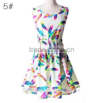 2015 Spring Summer New Korean Style Women Clothing Casual Bohemian Floral Leopard Sleeveless Vest Printed Beach Chiffon Dress photo-6
