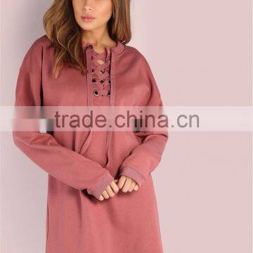MGOO Ladies Oversized Laced Up Sweatshirt Dress Rose Jumper Crisscross Belt Pullover Hoodies 100% Cotton photo-4