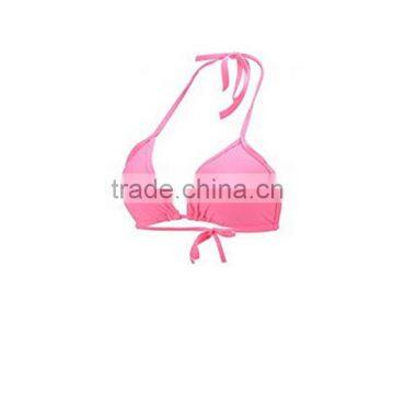 Ladies Pure Pink Color Halter Neck Bra Bikini Strappy Women Swim Wear photo-4
