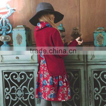 S60719B Baby Girls Knitted Dresses Long Sleeve Bow Kids 2PCS photo-2