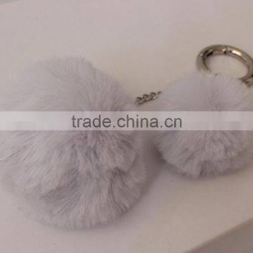 Myfur Double Fake Rabbit Fur Ball Keychain Pom Pom Fluffy Key Chains Pompom Car Keyring Women Bag Pendant photo-5