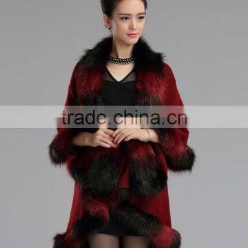 Europe and the United States autumn and winter new imitation fox fur collar fur shawl imitation cashmere knit cardigan cloak