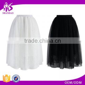 2016 Guangzhou Shandao Factory Custom Summer Women High Fashion White Ruffle Knee Length Tulle Tutu Skirt