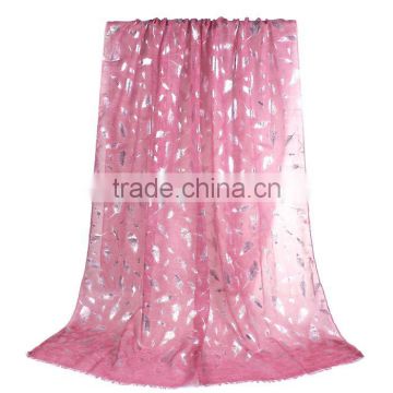 Cotton Polyester Blend Scarves & Wraps Rectangle Silver Fuchsia Feather Custom Made Scarf