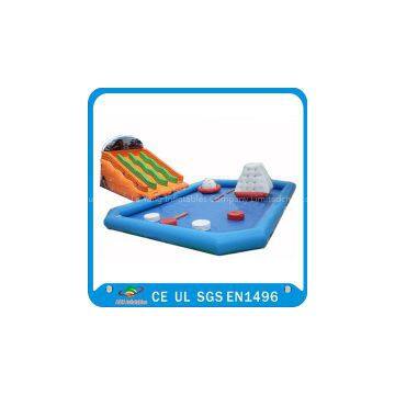 Custom Inflatable Water Parks Pool With Slide And Toys On Land