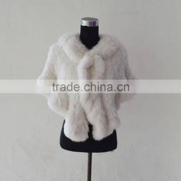 SJ1004-01 Beijing Fashion Show Popular Rabbit Knitted Poncho/100% Real Fur