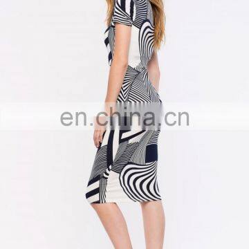 China Supplier Fashion Latest Dress Designs Short Sleeve Swirl Print Women Party Midi Bodycon Dress Evening photo-6