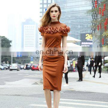 Plus Size Short Sleeve Dresses Hand Flower Design Bodycon Dresses For Women